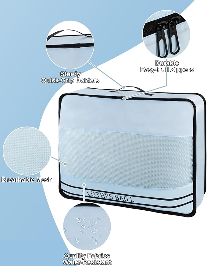 9 Set Packing Cubes Luggage Packing Organizers for Travel Accessories Space Saving Travel Bags for Carry On, Lightweight Mesh Zipper, Clothes, Shoes, Laundry and Shoe Bag, Suitcases (Blue)