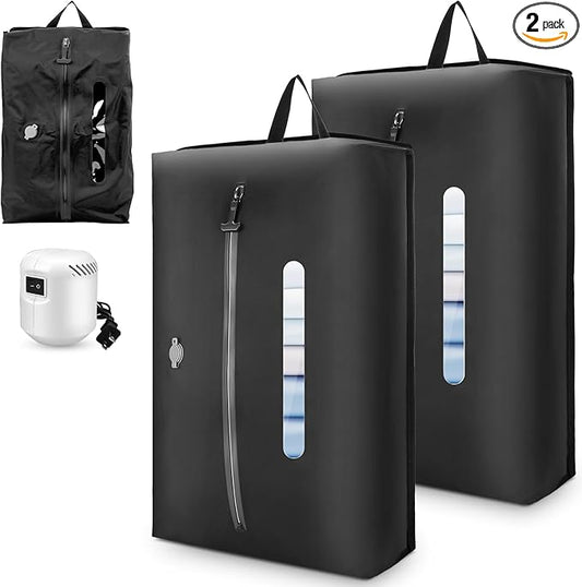 2PCS Vacuum Bags for Travel with Electric Pump, 21L Reusable Compression Bags with IP68 Waterproof Zipper, Space Saving Airless Travel Bags for Luggage, Backpack & Suitcase, Black