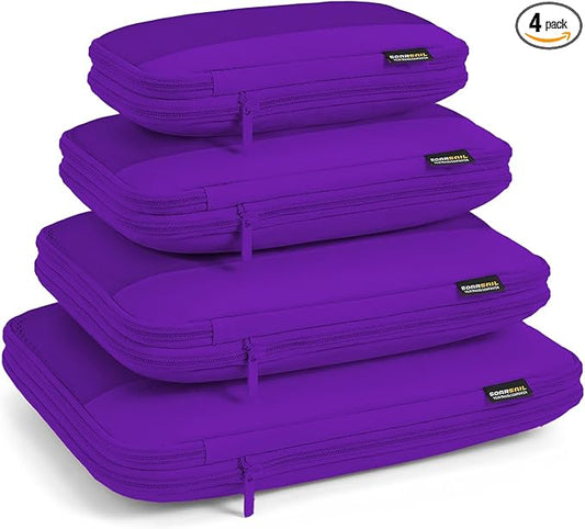 4 Piece Compression Packing Cubes for 3–7 Day Travel, Space Saving Travel Organizers with Breathable Mesh, Double-Zipper Packing Cubes for Carry-On & Suitcases (Lavender)