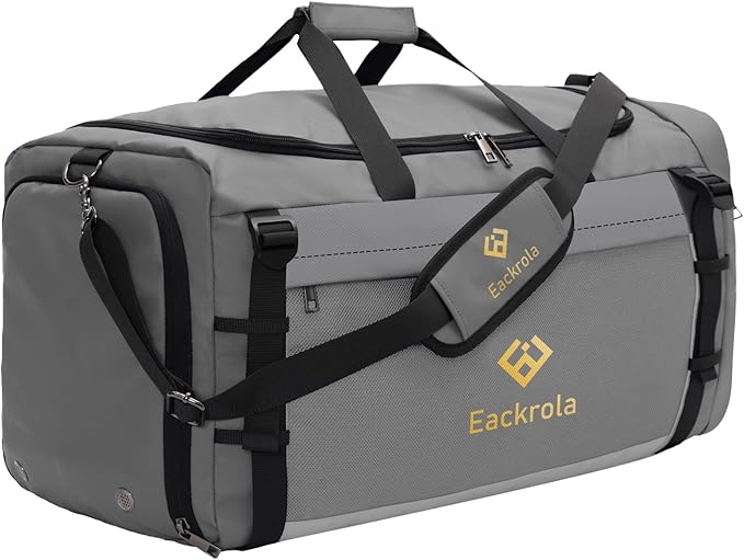 Extra Large Sports Gym Bag, Travel Duffel bag with Wet Pocket & Shoes Compartment for men women, 85L, Lightweight （Light Gray）