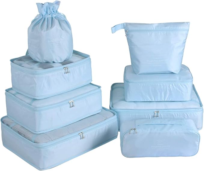 Travel Packing Cubes 8 Pcs Set, Luggage Packing Organizers with Shoe Bag and Toiletry Bag