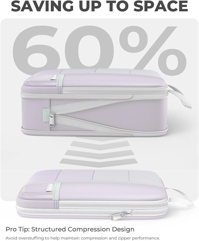 Percover Compression Packing Cubes for Travel, 8-Piece Structured Compression Organizer Set with Laundry Bag & Shoe Bag for Carry-On & Checked Luggage, Purple