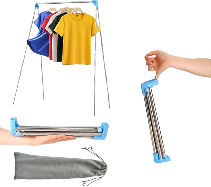 Lmaray Portable Travel Garment Rack, Compact Stainless Steel Foldable Mini Drying Clothes Rack for Travel, Camping, Hotel Room, Laundry, Dance Costume, Indoor, Outdoor (Regular)