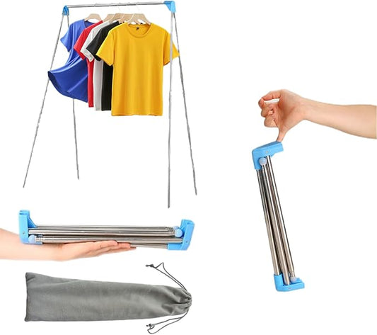 Lmaray Portable Travel Garment Rack, Compact Stainless Steel Foldable Mini Drying Clothes Rack for Travel, Camping, Hotel Room, Laundry, Dance Costume, Indoor, Outdoor (Regular)
