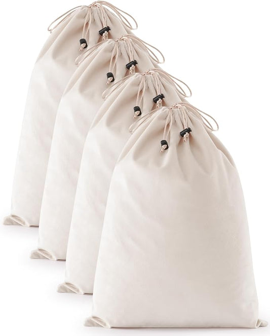 FantasyLife Shoe Bags for Travel, Washable Dust Bags for Storage & Packing, Flannel Shoe Pouch with Drawstring Closure for Purses, Handbags, Shoes & Toys (4, Beige, 17.3"x12.6")