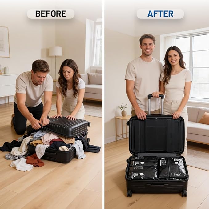 Travel Vacuum Bags with Electric Pump - 2 Pack Space Saver Compression Kit for Luggage, Portable Storage for Clothing and Suitcases, Includes USB Rechargeable Sealer
