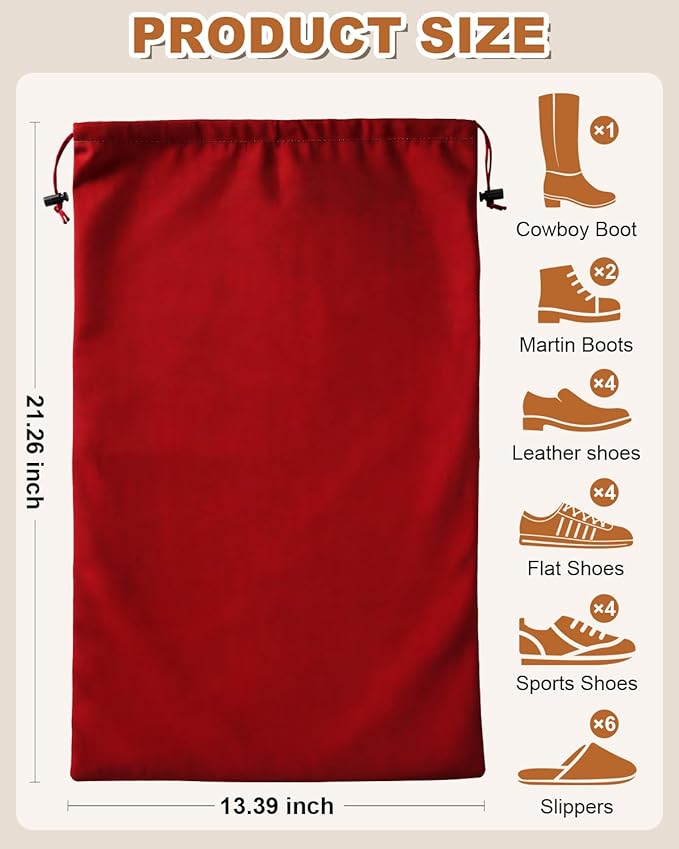 4 Pcs Shoe Bags for Travel, 21.2"x13.3" Large Boot Bags for Cowboy Boots, Washable Velvet Dust Bag with Drawstring for Dress Shoes, Handbags and Clothing, Suitable for Travel and Home Storage