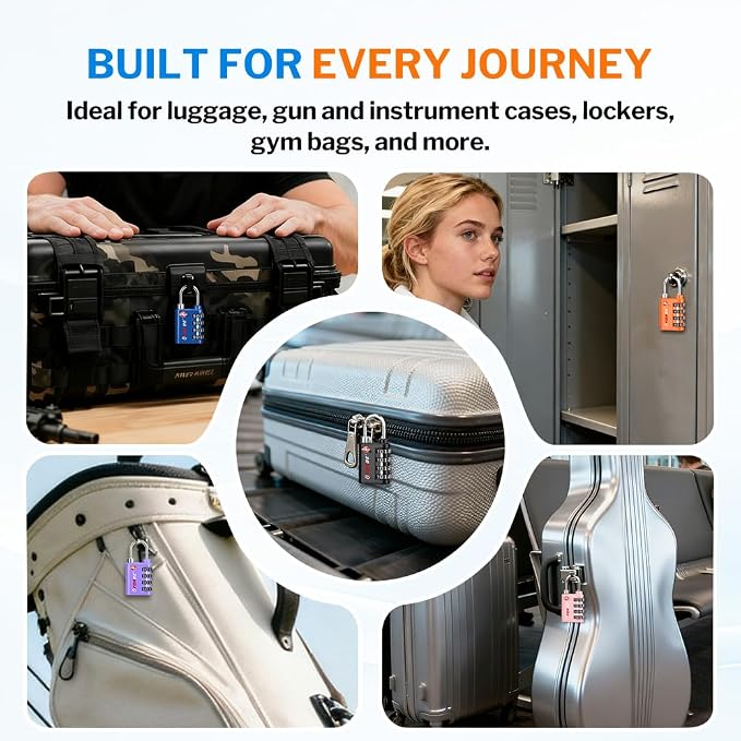 Forge Dual-Opening: Key or Combination Lock, TSA Approved Lock for Luggage, Pelican case, Travel, Gym, School, Luggage Combination Lock, Travel Bag Lock (4 Colors 4 Pk Rose) - Image 6