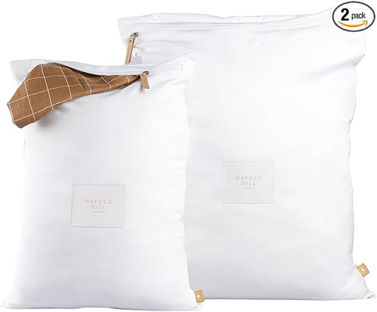 Hayden Hill Luxury Organic Cotton Travel Laundry Bags - Set of 2 Large and Small Size - For Dirty Clothes at Home, Traveling, and Packable in Luggage and Suitcase - Carbon Neutral