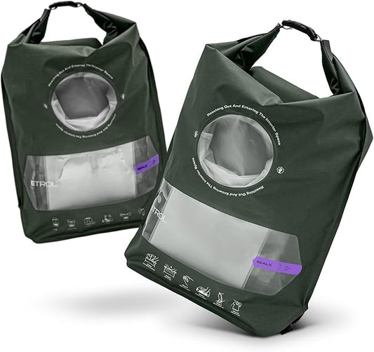 ETROL Wash Bag Portable Washing Machine, Lightweight Manual Washing Machine for Travel, Camping, Laundry, Baby Clothes, Non-Electric, With Bottom Water Outlet and Compartment - L, Green，2PCS