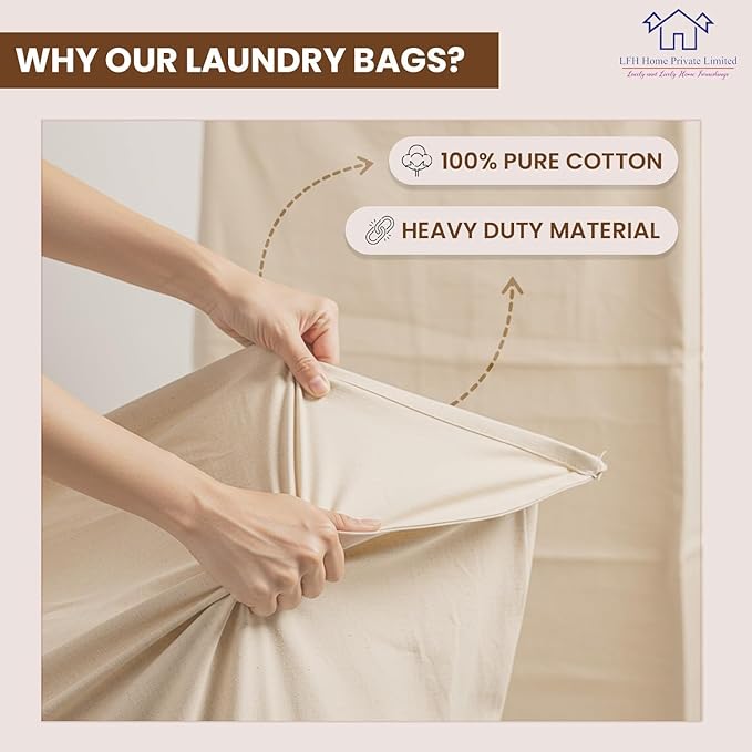 LFH Home Large Premium 1pack Cotton Canvas Laundry Bag with Drawstring and Handles Heavy Duty, Multi-Use, Washable for Home, Travel, College or Storage 18x26 -Natural