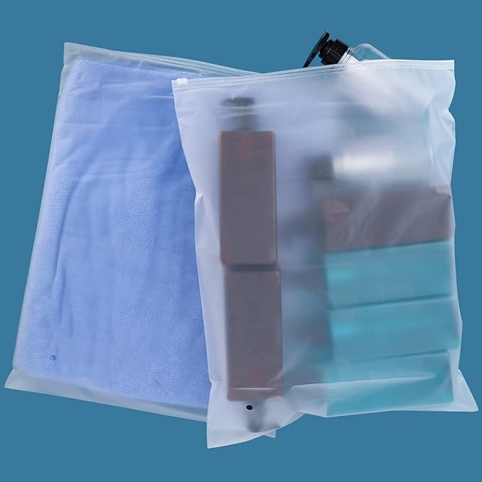 Clothes Packaging Bags for Shipping, 25 Count 10x13 inch Frosted Zipper Plastic Bags for Clothing, Clear Plastic Apparel Bag for Packaging T-Shirt, Shirt, Document, 3 Mil, with Vent Holes
