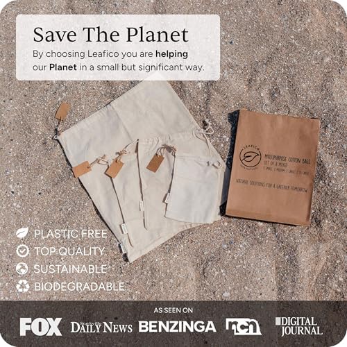 LEAFICO Reusable Produce Storage Bags - XX-Large 19x23 3 Pack - Breathable Muslin Fabric Sacks with Drawstrings – Dust-Proof Travel Cotton Bags for Laundry, Clothes, Purses - Image 6