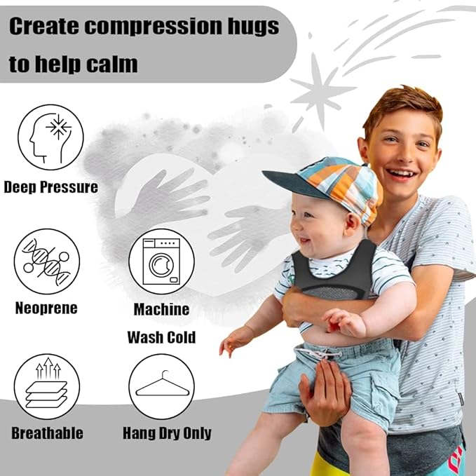 Compression Vest for Kids-Grey, Weighted Vest for Kids Including 6 Removable Weights, (X-Small, Ages 1 to 3)