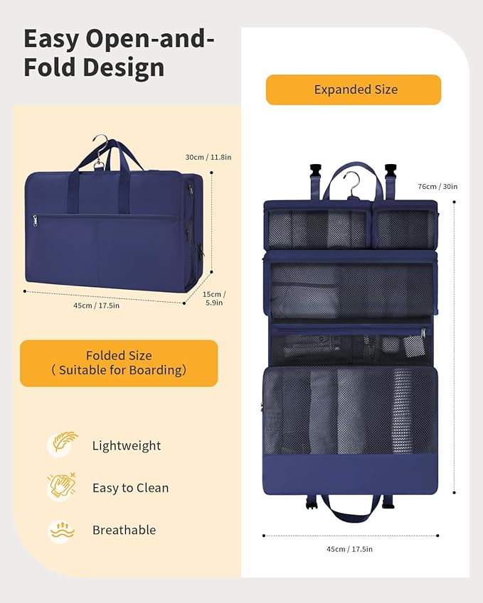 ECOHUB 8-in-1 Hanging Packing Cubes, Foldable Travel Storage Bag, Travel Organizer Expandable Packing Cube for Suitcase or Luggage (Blue)