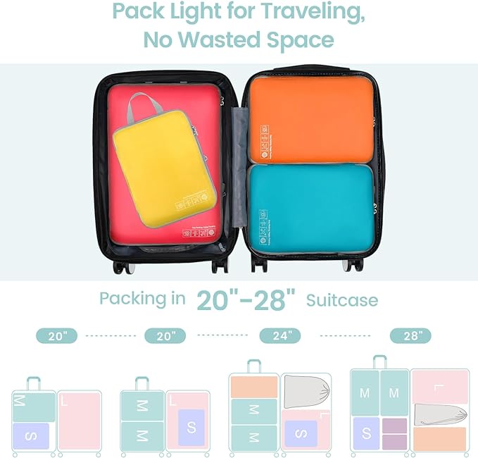 Cambond Compression Packing Cubes for Travel - 4 Piece Expandable Luggage Packing Organizers Bags Set, Lightweight Compression Cubes for Travel Essentials Carry on Suitcases, Multi-color