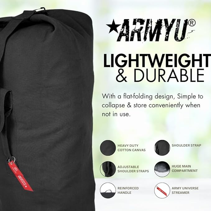 Top Load Heavyweight Cotton Canvas Tactical Military Duffle Bag Carryall Shoulder Storage Bulk Travel Bag, Black - 14" x 14" x 41"