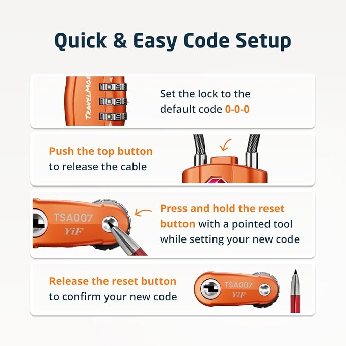 TravelMore TSA Approved Luggage Locks, Travel Combination Cable Locks - Image 8