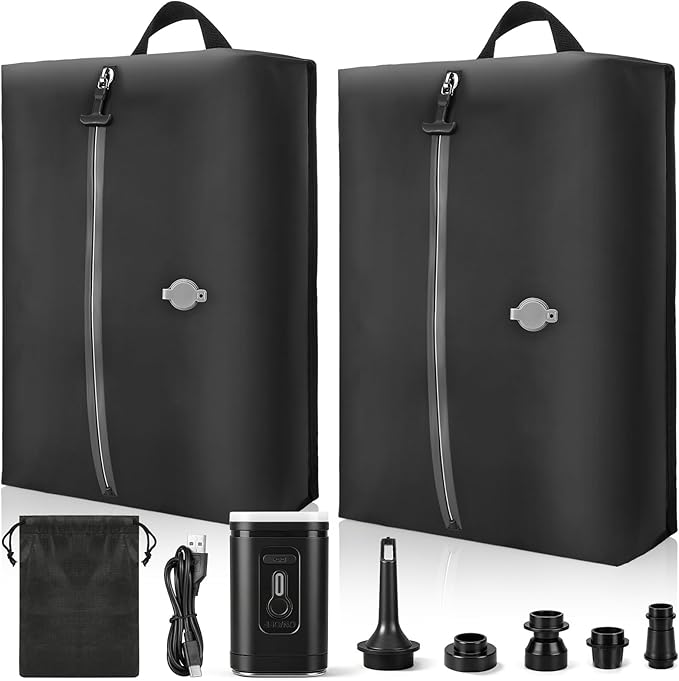 Travel Vacuum Bags with Electric Pump, Premium 210D-TPU Tear-Resistant Space Saver Bags, IPX8 Waterproof Compression Packing Cubes for Carry on Backpack, Suitcase, Travel Essentials (2PC + PUMP)