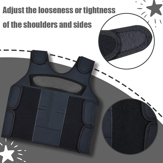 Compression Vest for Kids (Medium, Ages 5 to 9) Weighted Vest for Kids Including 6 Removable Weights Black