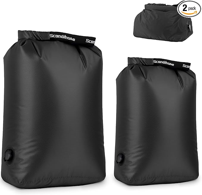 Travel Laundry Bag, Pump-Free Vacuum Compression Dirty Clothes Bag, Reusable Waterproof & Washable Laundry Bag, Wet and Dry Bag, Ideal for Suitcases, Road Trip Essentials (2 Pcs, M+L) Black