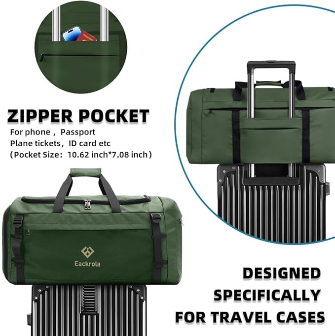 Extra Large Sports Gym Bag, Travel Duffel bag with Wet Pocket & Shoes Compartment for men women, 85L, Lightweight （Green）
