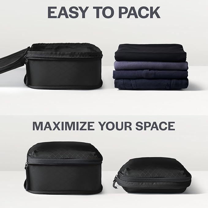 Aerotrunk Ultralight Compression Packing Cubes - Lightweight Travel Organizers for Suitcases and Luggage (6-Pack, Black)