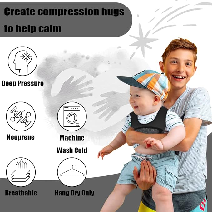 Compression Vest for Kids (Extra Small, Ages 1 to 3) Weighted Vest for Kids Including 6 Removable Weights Black