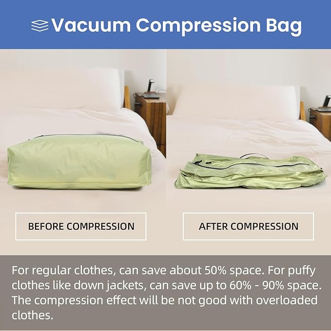 BAGAIL TPU Vacuum Bag for Travel, Reusable Compression Bag with IPX8 Waterproof Zipper, Save Space for Suitcase, Backpack and Carry on (Olive Green, ExtraLarge, With Pump)