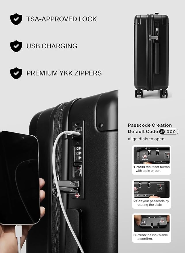 BlackVoyage Air Vacuum Seal Suitcase Carry-On 20-Inch Travel Luggage USB Port 20" AirCabin Air Compression Pump (Matte Black - Pro, 50L Capacity (1 Vacuum Bag))