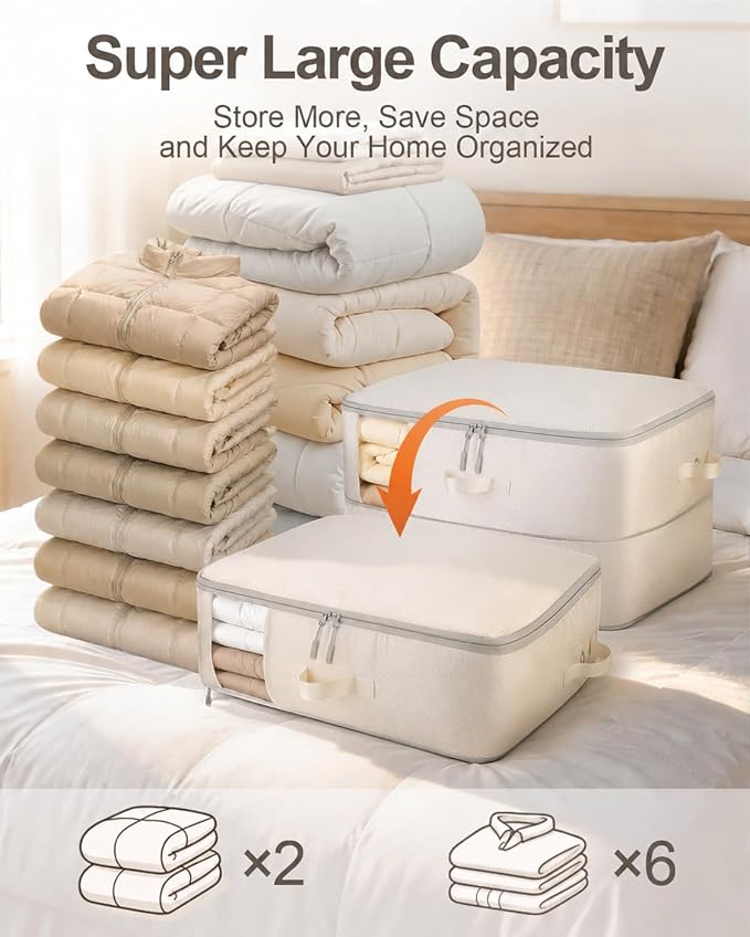 Comforter Storage Bag - 2-Layer 2-Pack Self Compression Organizer, Closet Organizers and Storage, Under Bed Space Saver, Blanket Organizer for Bedding, Pillow, Sheet, Clothes, Nursery Use