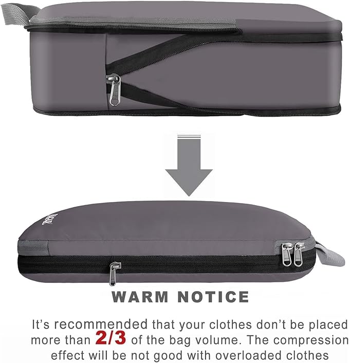 BAGAIL 4 Set/6 Set/8 Set Compression Packing Cubes Travel Accessories Expandable Packing Organizers (Cloth Pattern, 4-Dark Greyish)
