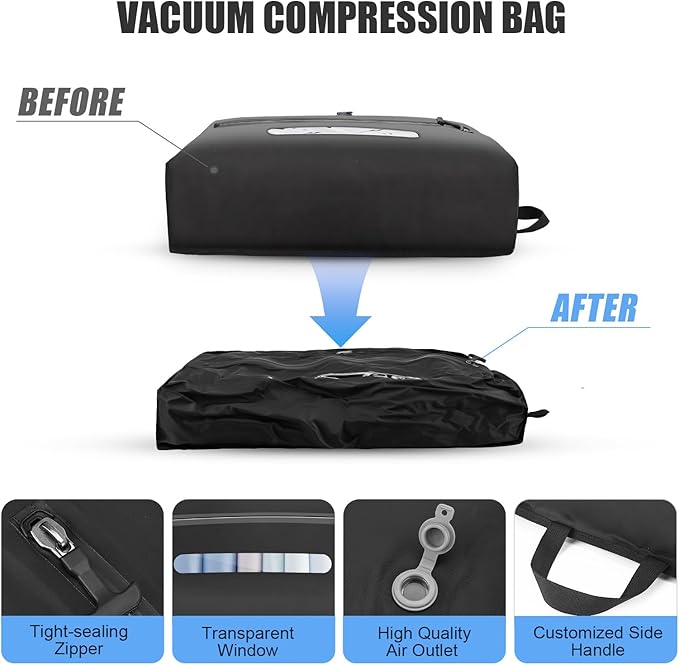 3PCS Vacuum Bags for Travel With Pump, 21L Reusable Vacuum Compression Bags with Waterproof Zipper, IP68 Waterproof Airless Travel Bags Save Space for Storage, Luggage, Backpack & Suitcase, Black