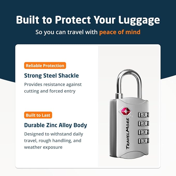 TravelMore Luggage Locks TSA Approved, 4-Digit Travel Combination Locks - Image 6
