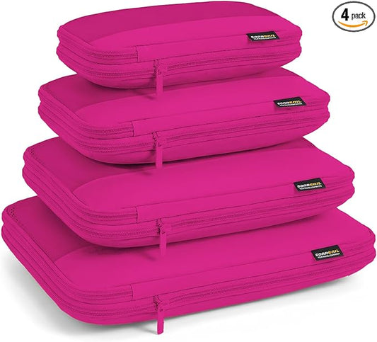 4 Piece Compression Packing Cubes for 3–7 Day Travel, Space Saving Travel Organizers with Breathable Mesh, Double-Zipper Packing Cubes for Carry-On & Suitcases (Red)