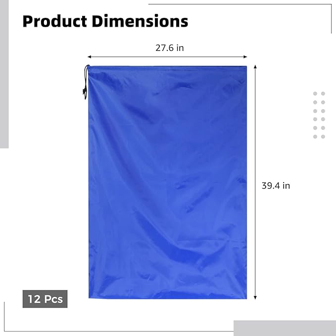 12 Pcs Extra Large Laundry Bags - 27.6×39.4" Drawstring Storage Bags, Oxford Cloth Blue Dirty Clothes Organizers, Large Capacity Hamper Liners for Home, Camping, Travel