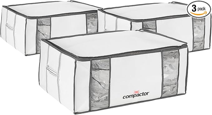 Compactor 3 Pack Vacuum Storage Bag with Semi-Rigid Box, Closet Organizer, Vacuum Seal Bags for Clothing and Bedding, Fits All Vacuum and Nozzle Types, 210L, White, XXL