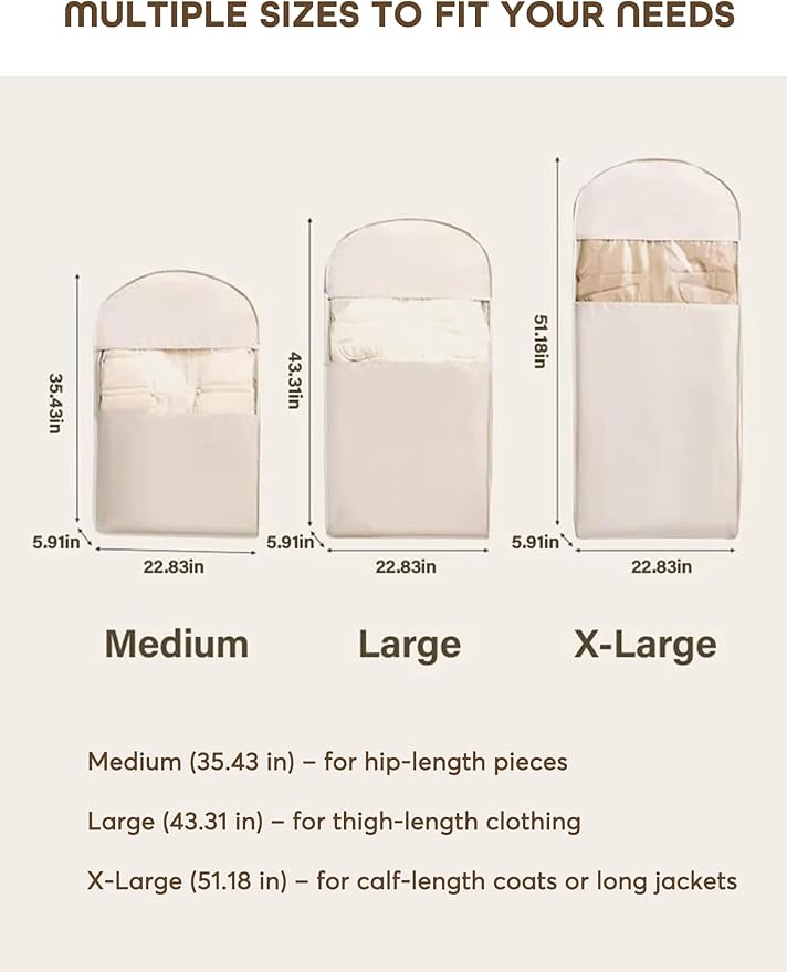 Space Saving Hanging Garment Bag with Self Compression Zipper with Large Clear Window Oat Beige Closet Organizer Otherwise Space-saving Compression Garment Bag (L)