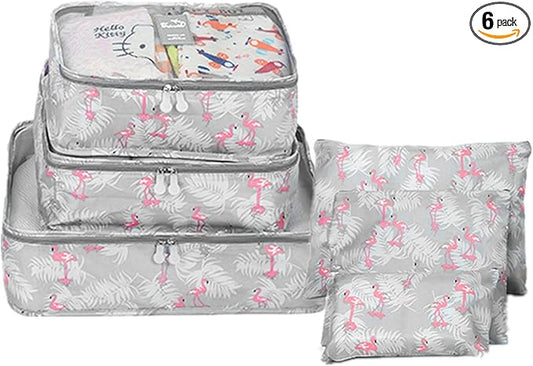 6 Set Packing Cube Luggage Organizer Pouch, Travel Storage Bags Organizer Set, Clothes Packing Cubes Laundry Pouch Suitcase Organizer Bags for Travel Carry On Luggage Packing (Blue Flamingo)