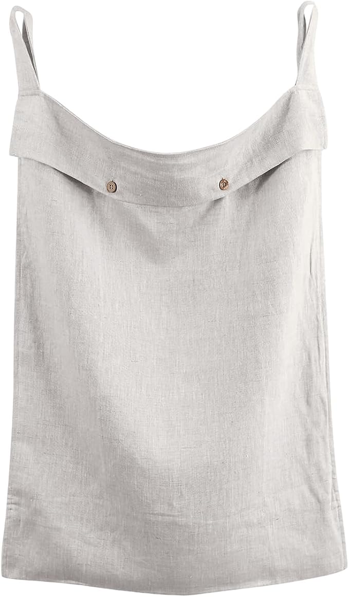 100% Linen Hanging Laundry Hamper Bag 20x27 Inch, Over the Door with 2 Buttons and Bottom Zipper Saving Space Wall Back organizers For Dirty Clothes Dorm Travel College Camp Sock Large Capacity,Linen