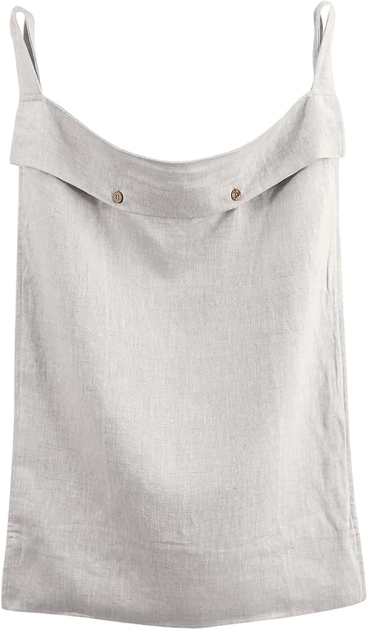 100% Linen Hanging Laundry Hamper Bag 20x27 Inch, Over the Door with 2 Buttons and Bottom Zipper Saving Space Wall Back organizers For Dirty Clothes Dorm Travel College Camp Sock Large Capacity,Linen