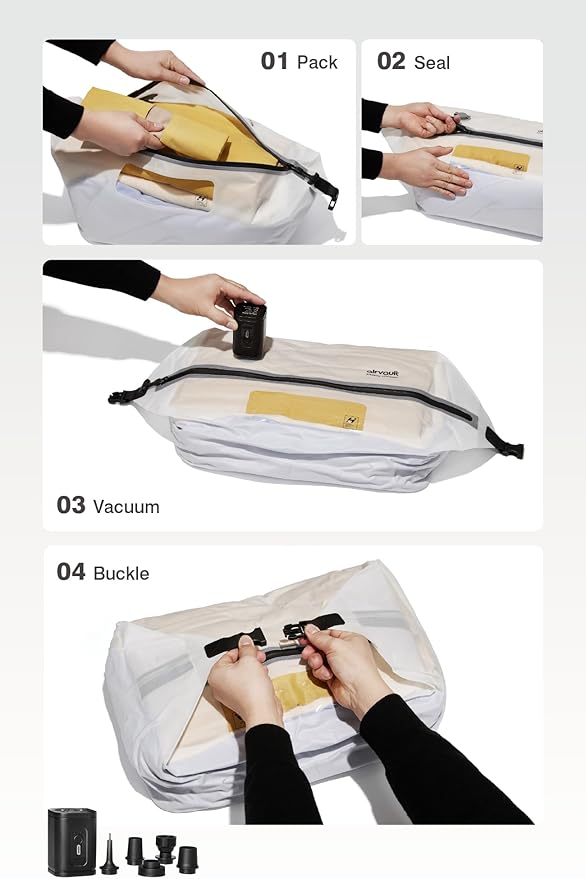 AirVault Premium Reusable Vacuum Seal Storage Bag for Carry On Suitcases & Backpack, Space Saver Airline Travel Vacpack, Pump Included (12L Pouch, 3-Pack)