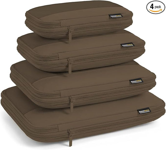 4 Piece Compression Packing Cubes for 3–7 Day Travel, Space Saving Travel Organizers with Breathable Mesh, Double-Zipper Packing Cubes for Carry-On & Suitcases (Gray)