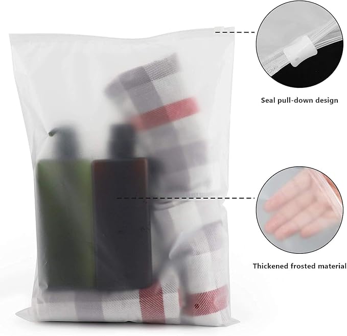 3 Mil Thick Poly Bags 14x20, 50pcs T Shirt Plastic Bags for Clothes, Small Business, Frosted Large Ziplock Storage With Zipper, Pillowcases, Vent Holes