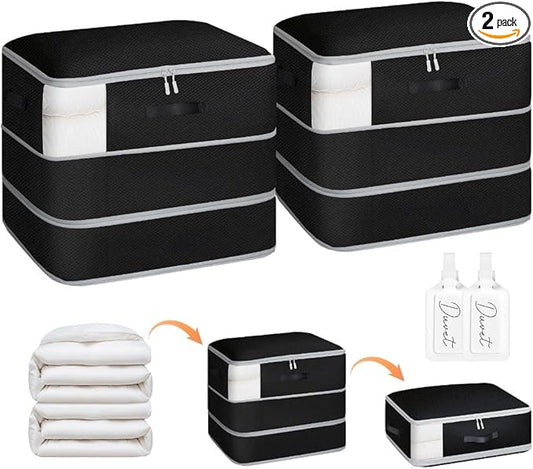 Homsorout 2 Pack Compression Storage Bags - 110L Large Capacity Comforter Storage Bag, 3-Layer Washable Ultra Space Saving Self Compression Organizer Space Bags for Blanket, Sweater, Sheet, Black