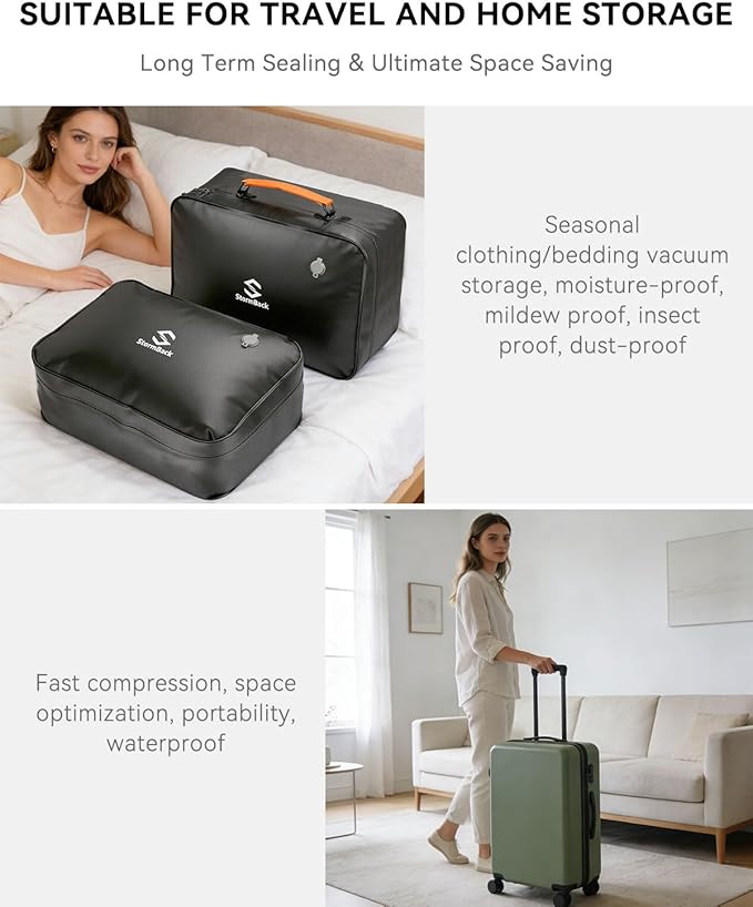 41L Travel Vacuum Bags with Pump, 180° Open,Compression Bags for Travel Luggage, Reusable IP67 Waterproof Vacuum Seal Packing Cubes for Carry On Suitcase and Backpack (3PC + Pump)