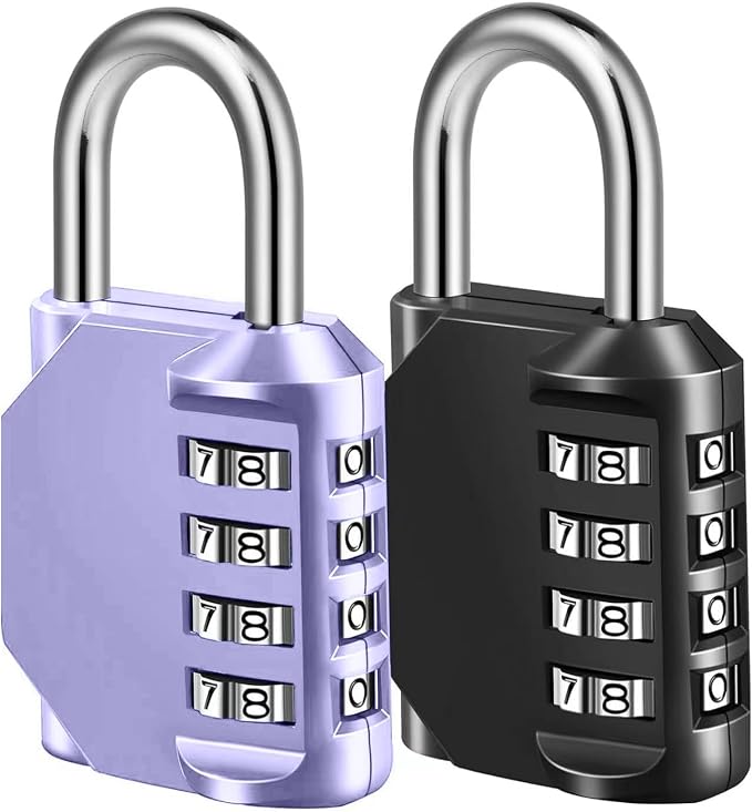 Combination Lock, 4 Digit Combination Padlock for School Gym Sports Locker, Fence, Toolbox, Case, Hasp Cabinet Storage (2 Pack, Purple & Black) by Fayleeko