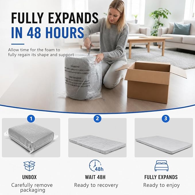 Foam Camping Mattress - Portable Sleeping Pad for Camping, Tent, Car & Floor - Washable Cover & Roll Up Travel Bag - Cot Mattress for Travel & Guests