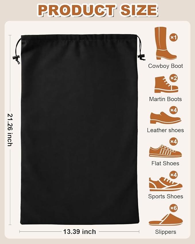 2 Pcs Shoe Bags for Travel, 21.2"x13.3" Large Boot Bags for Cowboy Boots, Washable Velvet Dust Bag with Drawstring for Dress Shoes, Handbags and Clothing, Suitable for Travel and Home Storage