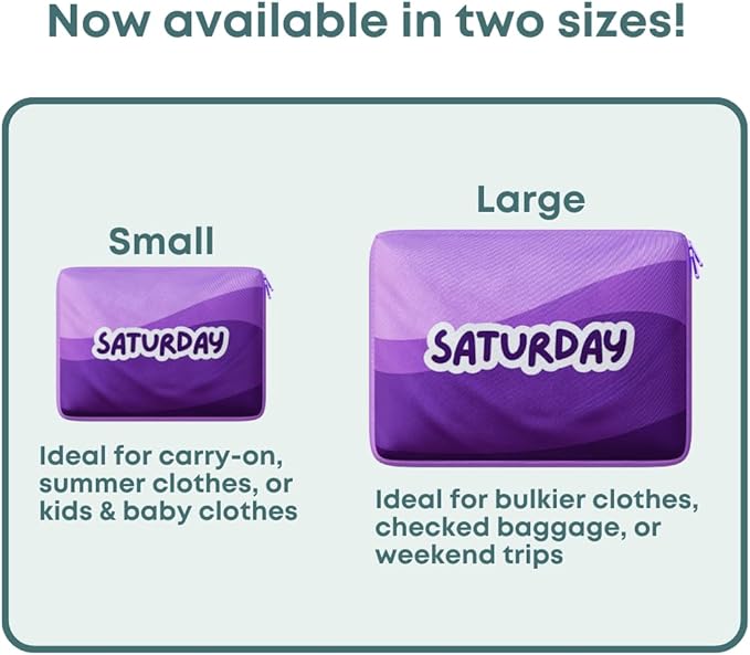 Packing Cubes for Kids & Baby Days of the Week 7 Set Daily Outfit Suitcase Organizers for Boys and Girls Summer Camp, Cruise, and Family Vacation (Large)
